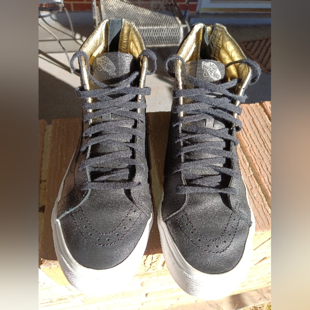 VANS Sk8-Hi Black Leather with Gold Zipper Sneakers